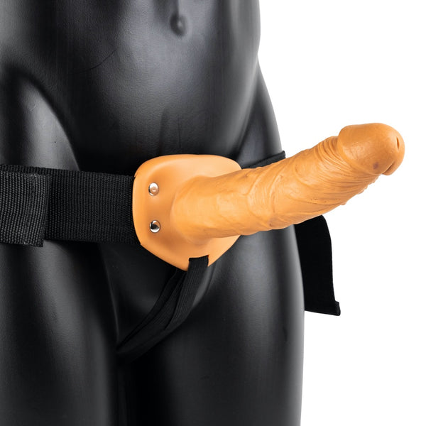 Shots America RealRock 8" Vibrating Hollow Strap On without Balls - Tan - Extreme Toyz Singapore - https://extremetoyz.com.sg - Sex Toys and Lingerie Online Store - Bondage Gear / Vibrators / Electrosex Toys / Wireless Remote Control Vibes / Sexy Lingerie and Role Play / BDSM / Dungeon Furnitures / Dildos and Strap Ons &nbsp;/ Anal and Prostate Massagers / Anal Douche and Cleaning Aide / Delay Sprays and Gels / Lubricants and more...