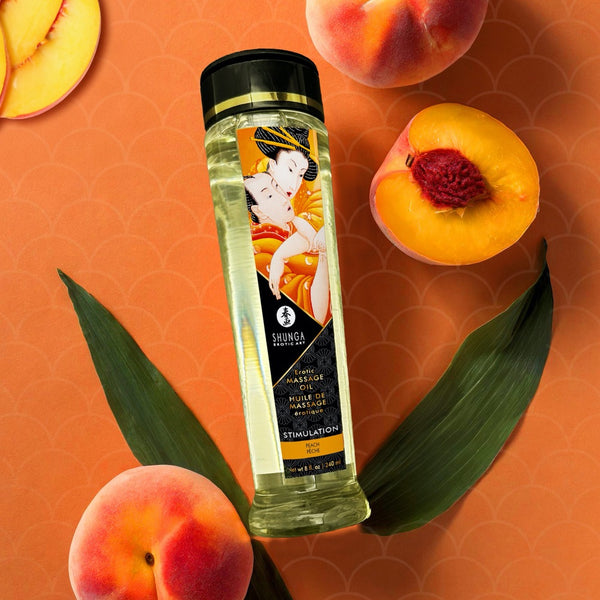 SHUNGA Erotic Massage Oil Stimulation - Peach 240ml - Extreme Toyz Singapore - https://extremetoyz.com.sg - Sex Toys and Lingerie Online Store