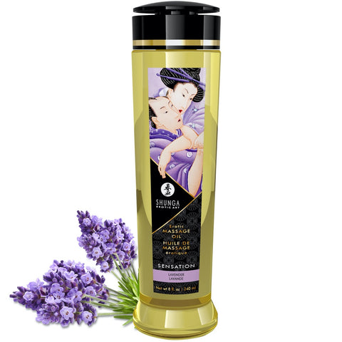 SHUNGA Erotic Massage Oil Sensation - Lavender 240ml - Extreme Toyz Singapore - https://extremetoyz.com.sg - Sex Toys and Lingerie Online Store - Bondage Gear / Vibrators / Electrosex Toys / Wireless Remote Control Vibes / Sexy Lingerie and Role Play / BDSM / Dungeon Furnitures / Dildos and Strap Ons &nbsp;/ Anal and Prostate Massagers / Anal Douche and Cleaning Aide / Delay Sprays and Gels / Lubricants and more...