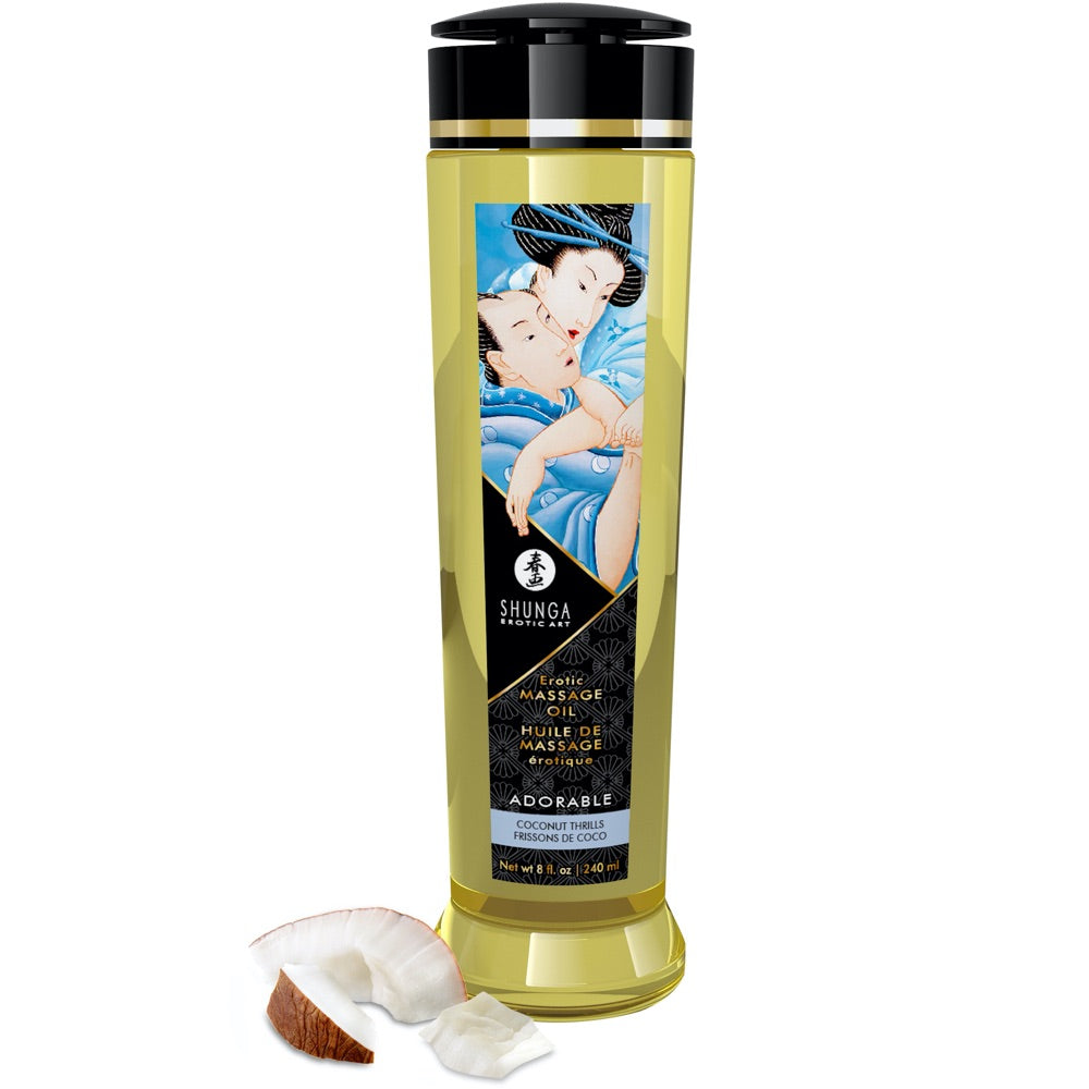 SHUNGA Erotic Massage Oil Adorable - Coconut Thrills 240ml - Extreme Toyz Singapore - https://extremetoyz.com.sg - Sex Toys and Lingerie Online Store - Bondage Gear / Vibrators / Electrosex Toys / Wireless Remote Control Vibes / Sexy Lingerie and Role Play / BDSM / Dungeon Furnitures / Dildos and Strap Ons &nbsp;/ Anal and Prostate Massagers / Anal Douche and Cleaning Aide / Delay Sprays and Gels / Lubricants and more...