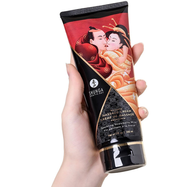 SHUNGA Kissable Massage Cream - Sparkling Strawberry Wine 200ml - Extreme Toyz Singapore - https://extremetoyz.com.sg - Sex Toys and Lingerie Online Store - Bondage Gear / Vibrators / Electrosex Toys / Wireless Remote Control Vibes / Sexy Lingerie and Role Play / BDSM / Dungeon Furnitures / Dildos and Strap Ons &nbsp;/ Anal and Prostate Massagers / Anal Douche and Cleaning Aide / Delay Sprays and Gels / Lubricants and more...
