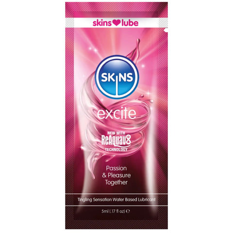 SKINS Excite Tingling Sensation Water-Based Lube Sachet - 5ml - Extreme Toyz Singapore - https://extremetoyz.com.sg - Sex Toys and Lingerie Online Store - Bondage Gear / Vibrators / Electrosex Toys / Wireless Remote Control Vibes / Sexy Lingerie and Role Play / BDSM / Dungeon Furnitures / Dildos and Strap Ons  / Anal and Prostate Massagers / Anal Douche and Cleaning Aide / Delay Sprays and Gels / Lubricants and more...
