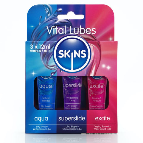 SKINS Vital Lubes 3 Pack - Extreme Toyz Singapore - https://extremetoyz.com.sg - Sex Toys and Lingerie Online Store - Bondage Gear / Vibrators / Electrosex Toys / Wireless Remote Control Vibes / Sexy Lingerie and Role Play / BDSM / Dungeon Furnitures / Dildos and Strap Ons  / Anal and Prostate Massagers / Anal Douche and Cleaning Aide / Delay Sprays and Gels / Lubricants and more...