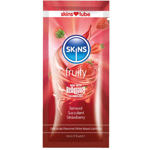 SKINS Fruity Sensual Succulent Strawberry Water-Based Lube Sachet - 5ml - Extreme Toyz Singapore - https://extremetoyz.com.sg - Sex Toys and Lingerie Online Store - Bondage Gear / Vibrators / Electrosex Toys / Wireless Remote Control Vibes / Sexy Lingerie and Role Play / BDSM / Dungeon Furnitures / Dildos and Strap Ons  / Anal and Prostate Massagers / Anal Douche and Cleaning Aide / Delay Sprays and Gels / Lubricants and more...