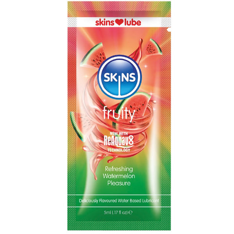SKINS Fruity Refreshing Watermelon Pleasure Water-Based Lube Sachet - 5ml - Extreme Toyz Singapore - https://extremetoyz.com.sg - Sex Toys and Lingerie Online Store - Bondage Gear / Vibrators / Electrosex Toys / Wireless Remote Control Vibes / Sexy Lingerie and Role Play / BDSM / Dungeon Furnitures / Dildos and Strap Ons  / Anal and Prostate Massagers / Anal Douche and Cleaning Aide / Delay Sprays and Gels / Lubricants and more...