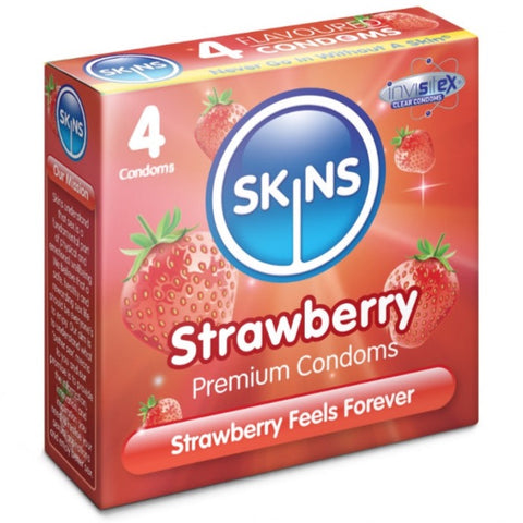 Skins Strawberry Condoms - 4 Pack - Extreme Toyz Singapore - https://extremetoyz.com.sg - Sex Toys and Lingerie Online Store