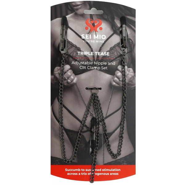 Triple Tease Adjustable Nipple Clamps and Clit Clamp