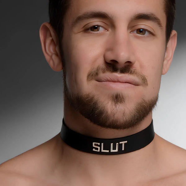 Leather ID Collar - Slut