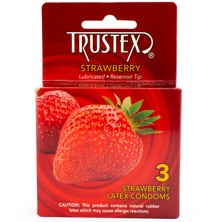 Strawberry Flavored Lubricated Condoms - 3 Pack