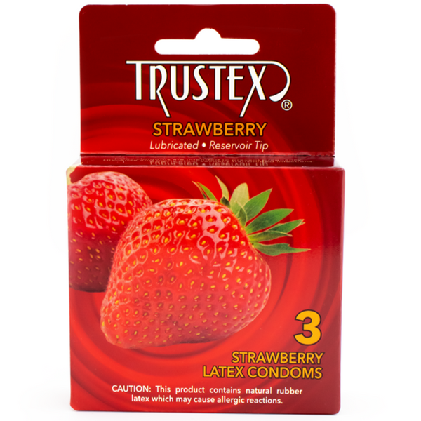 Strawberry Flavored Lubricated Condoms - 3 Pack