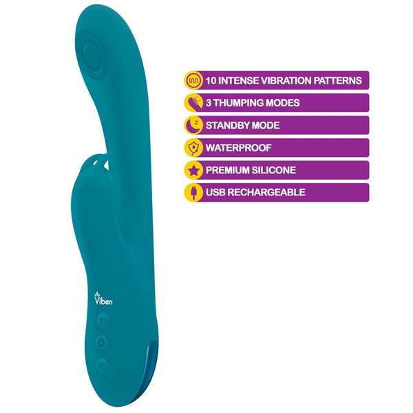 Vieben Razzle Rechargeable Thumping G-Spot Rabbit - Ocean - Extreme Toyz Singapore - https://extremetoyz.com.sg - Sex Toys and Lingerie Online Store - Bondage Gear / Vibrators / Electrosex Toys / Wireless Remote Control Vibes / Sexy Lingerie and Role Play / BDSM / Dungeon Furnitures / Dildos and Strap Ons &nbsp;/ Anal and Prostate Massagers / Anal Douche and Cleaning Aide / Delay Sprays and Gels / Lubricants and more...