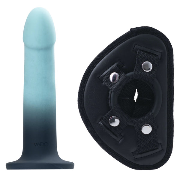 Duo Semi-Realistic Dildo With Harness - Turquoise & Black