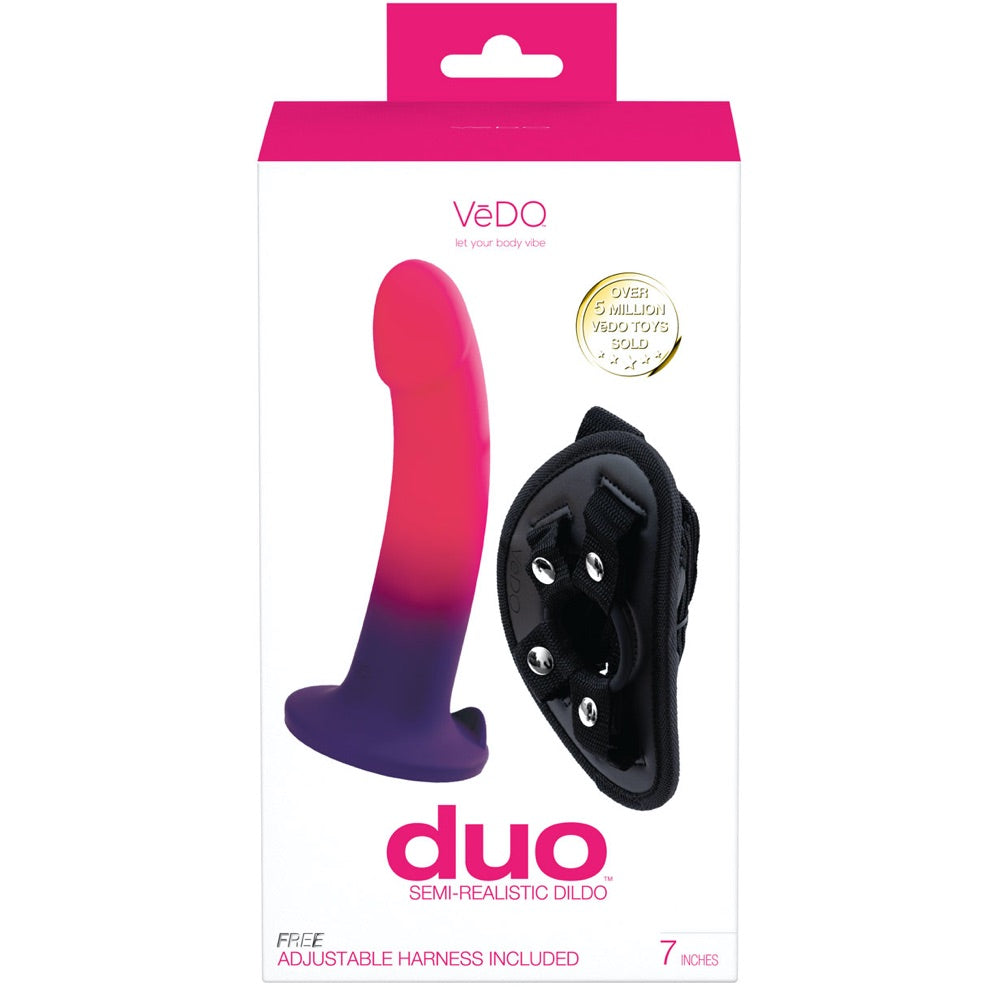 Duo Semi-Realistic Dildo With Harness - Pink & Purple