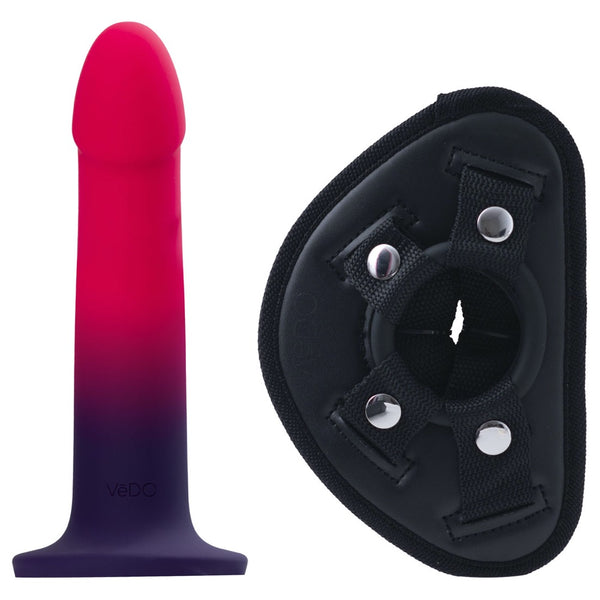 Duo Semi-Realistic Dildo With Harness - Pink & Purple