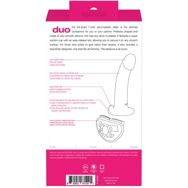 Duo Semi-Realistic Dildo With Harness - Pink & Purple