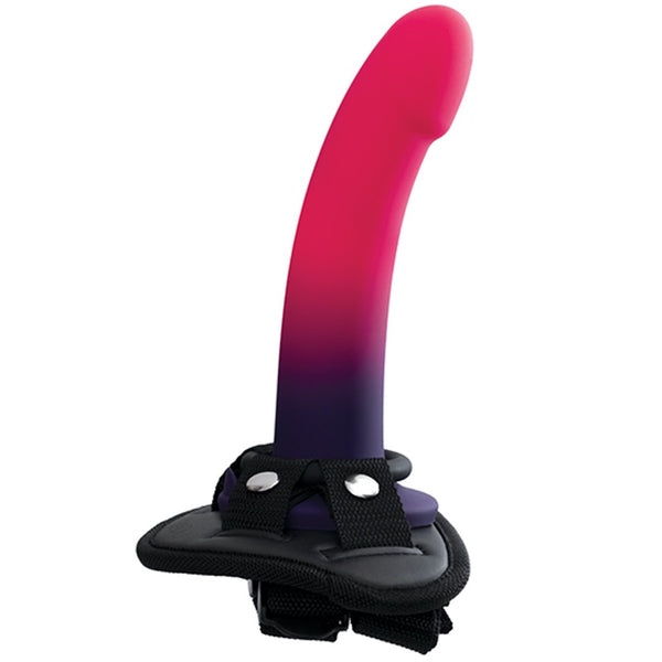 Duo Semi-Realistic Dildo With Harness - Pink & Purple