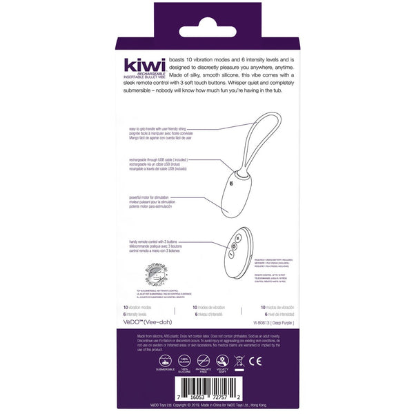 Kiwi Rechargeable Insertable Bullet Vibe with Remote - Purple