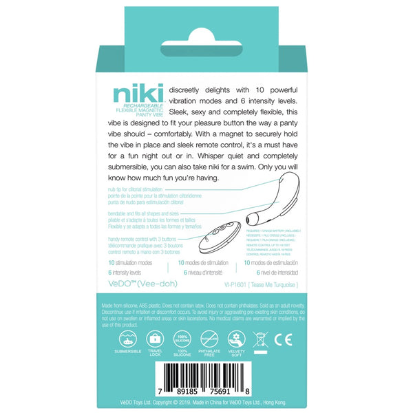 Niki Rechargeable Flexible Magnetic Panty Vibe with Remote - Turquoise