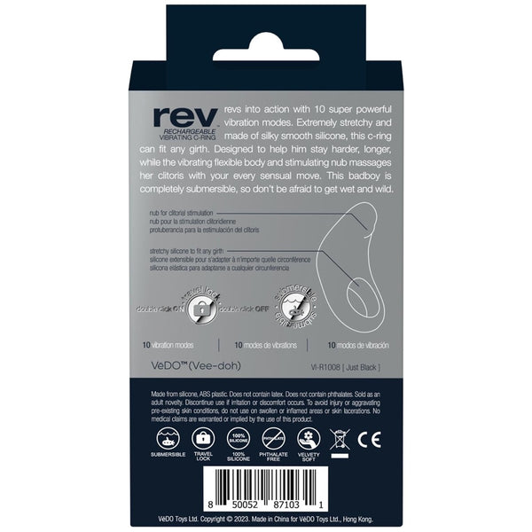 Rev Rechargeable Vibrating C-Ring - Black