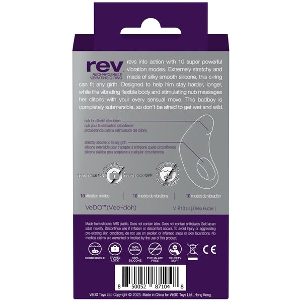 Rev Rechargeable Vibrating C-Ring - Purple