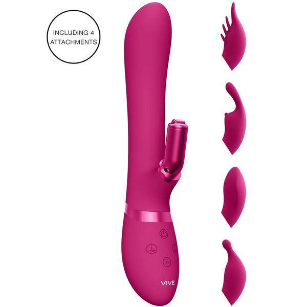VIVE Chou Double-Action G-Spot Rabbit & Clitoral Stimulator with 4 Attachments - Pink