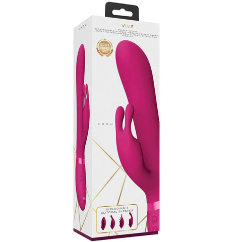 VIVE Chou Double-Action G-Spot Rabbit & Clitoral Stimulator with 4 Attachments - Pink