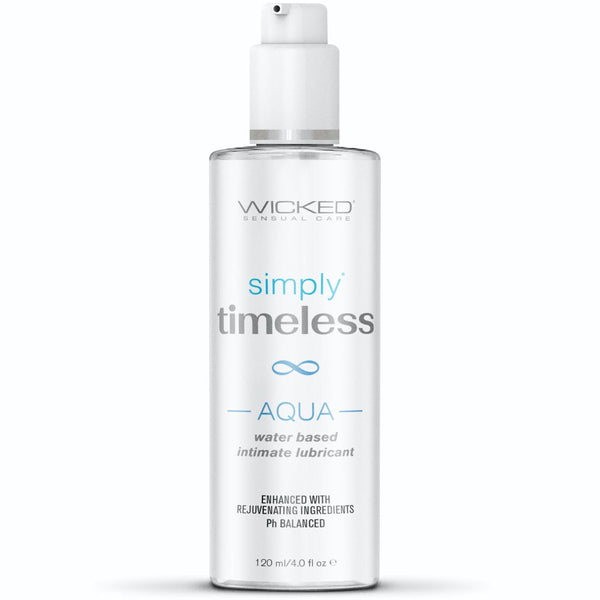 Wicked Sensual Care Simply Timeless Aqua Water Based Lubricant - 4 oz. - Extreme Toyz Singapore - https://extremetoyz.com.sg - Sex Toys and Lingerie Online Store - Bondage Gear / Vibrators / Electrosex Toys / Wireless Remote Control Vibes / Sexy Lingerie and Role Play / BDSM / Dungeon Furnitures / Dildos and Strap Ons &nbsp;/ Anal and Prostate Massagers / Anal Douche and Cleaning Aide / Delay Sprays and Gels / Lubricants and more...