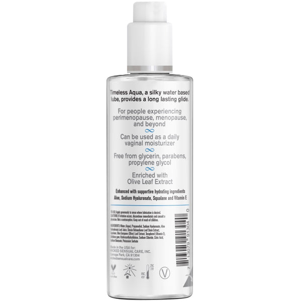 Wicked Sensual Care Simply Timeless Aqua Water Based Lubricant - 4 oz. - Extreme Toyz Singapore - https://extremetoyz.com.sg - Sex Toys and Lingerie Online Store - Bondage Gear / Vibrators / Electrosex Toys / Wireless Remote Control Vibes / Sexy Lingerie and Role Play / BDSM / Dungeon Furnitures / Dildos and Strap Ons &nbsp;/ Anal and Prostate Massagers / Anal Douche and Cleaning Aide / Delay Sprays and Gels / Lubricants and more...