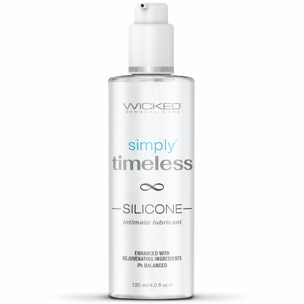 Wicked Sensual Care Simply Timeless Silicone Lubricant - 4 oz. - Extreme Toyz Singapore - https://extremetoyz.com.sg - Sex Toys and Lingerie Online Store - Bondage Gear / Vibrators / Electrosex Toys / Wireless Remote Control Vibes / Sexy Lingerie and Role Play / BDSM / Dungeon Furnitures / Dildos and Strap Ons &nbsp;/ Anal and Prostate Massagers / Anal Douche and Cleaning Aide / Delay Sprays and Gels / Lubricants and more...