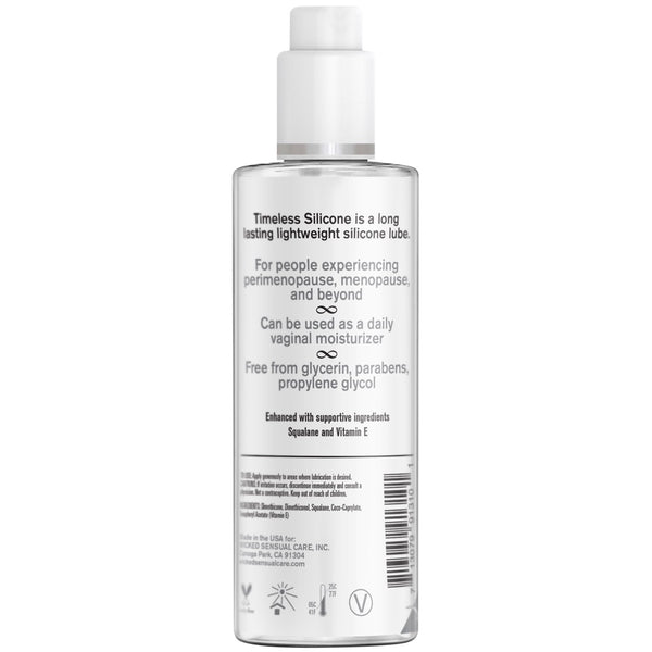 Wicked Sensual Care Simply Timeless Silicone Lubricant - 4 oz. - Extreme Toyz Singapore - https://extremetoyz.com.sg - Sex Toys and Lingerie Online Store - Bondage Gear / Vibrators / Electrosex Toys / Wireless Remote Control Vibes / Sexy Lingerie and Role Play / BDSM / Dungeon Furnitures / Dildos and Strap Ons &nbsp;/ Anal and Prostate Massagers / Anal Douche and Cleaning Aide / Delay Sprays and Gels / Lubricants and more...