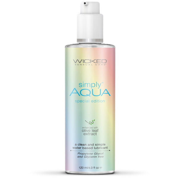 Wicked Sensual Care Simply Aqua Special Edition Water Based Lubricant - 4 oz. - Extreme Toyz Singapore - https://extremetoyz.com.sg - Sex Toys and Lingerie Online Store - Bondage Gear / Vibrators / Electrosex Toys / Wireless Remote Control Vibes / Sexy Lingerie and Role Play / BDSM / Dungeon Furnitures / Dildos and Strap Ons &nbsp;/ Anal and Prostate Massagers / Anal Douche and Cleaning Aide / Delay Sprays and Gels / Lubricants and more...