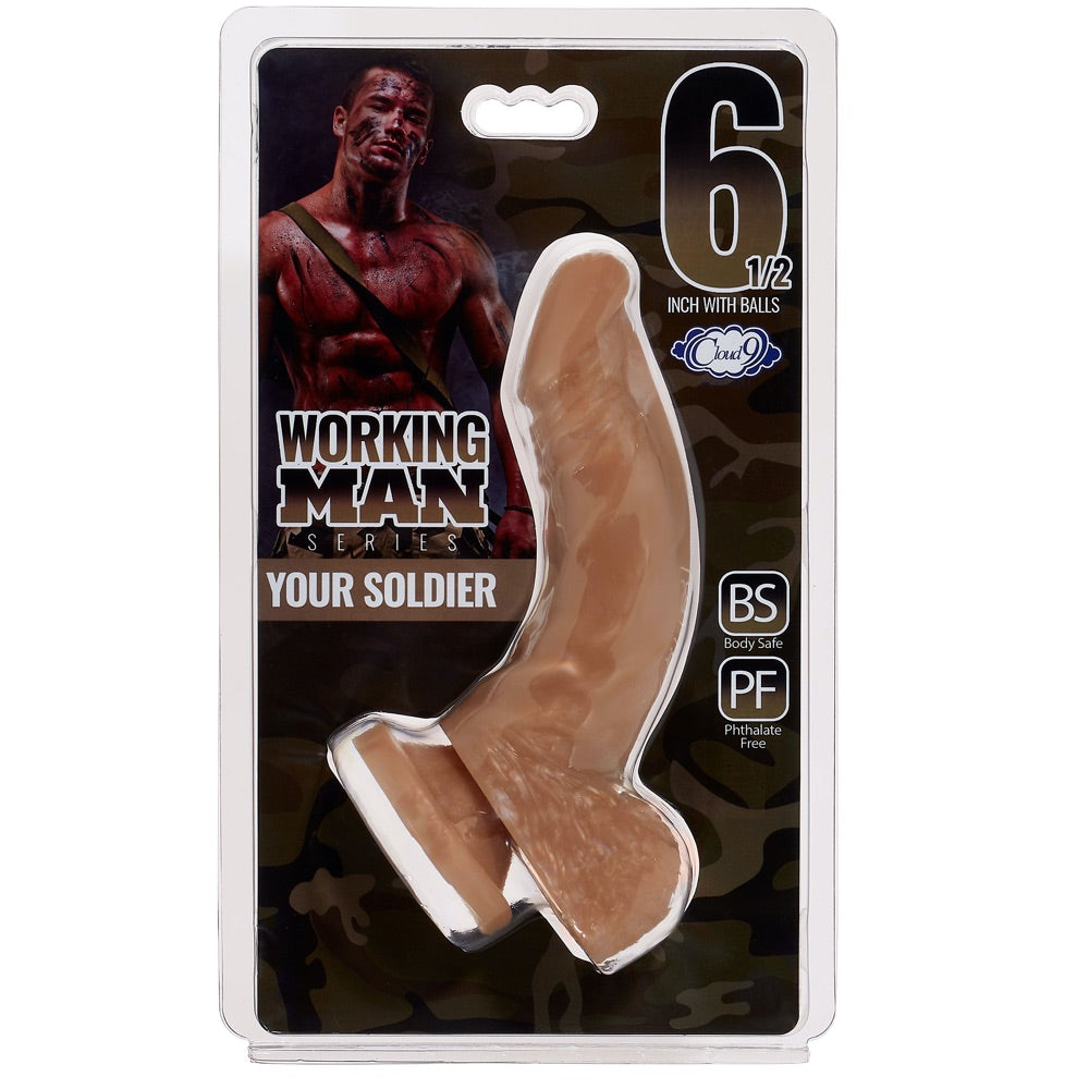 Cloud 9 Novelties Working Man Series Your Soldier 6.5" Dildo With Balls - Tan - Extreme Toyz Singapore - https://extremetoyz.com.sg - Sex Toys and Lingerie Online Store - Bondage Gear / Vibrators / Electrosex Toys / Wireless Remote Control Vibes / Sexy Lingerie and Role Play / BDSM / Dungeon Furnitures / Dildos and Strap Ons &nbsp;/ Anal and Prostate Massagers / Anal Douche and Cleaning Aide / Delay Sprays and Gels / Lubricants and more...