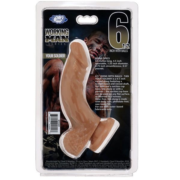 Cloud 9 Novelties Working Man Series Your Soldier 6.5" Dildo With Balls - Tan - Extreme Toyz Singapore - https://extremetoyz.com.sg - Sex Toys and Lingerie Online Store - Bondage Gear / Vibrators / Electrosex Toys / Wireless Remote Control Vibes / Sexy Lingerie and Role Play / BDSM / Dungeon Furnitures / Dildos and Strap Ons &nbsp;/ Anal and Prostate Massagers / Anal Douche and Cleaning Aide / Delay Sprays and Gels / Lubricants and more...