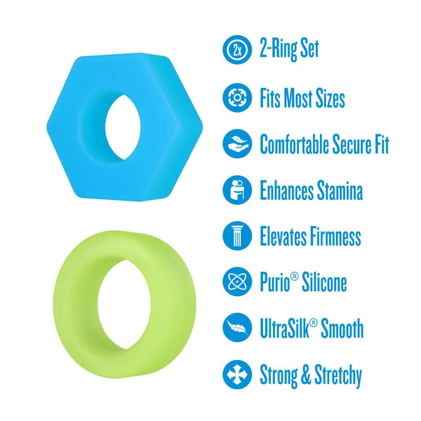 Performance Plus Flash Platinum-Cured Silicone 2 Cock Ring Set – Glow In The Dark