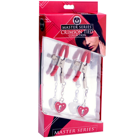 Crimson Tied Captive Heart Padlock Nipple Clamps