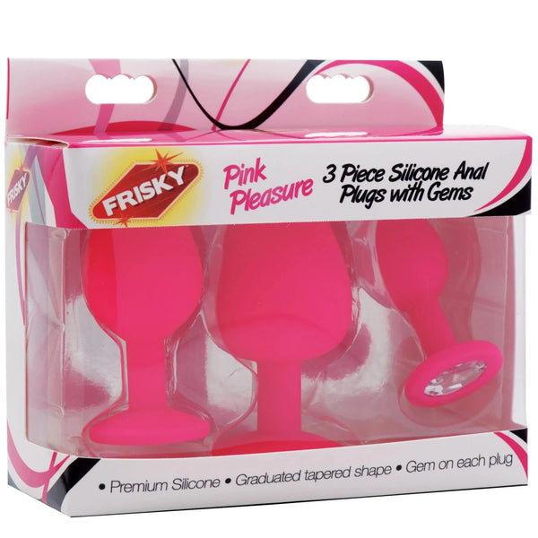Pink Pleasure 3 Piece Silicone Anal Plugs with Gems
