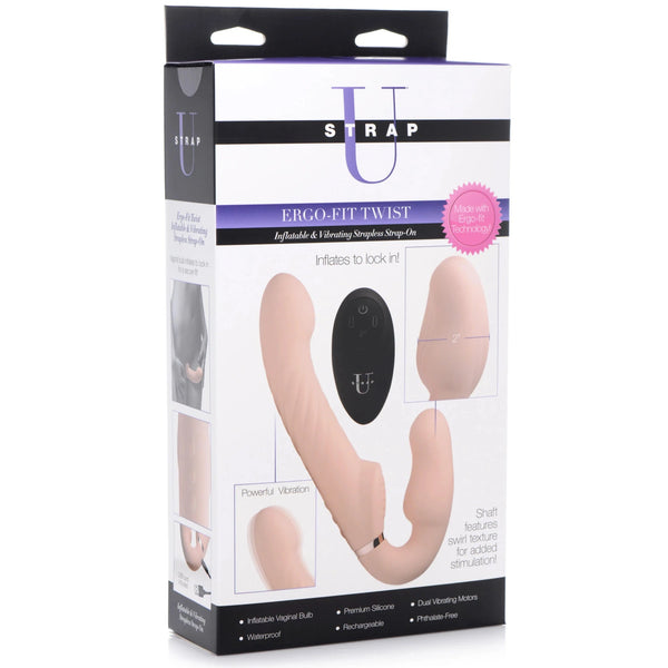 Ergo-Fit Twist Inflatable Vibrating Silicone Strapless Strap-on