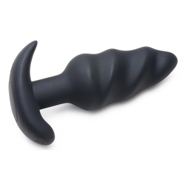 Remote Control 21X Vibrating Silicone Swirl Butt Plug - Black