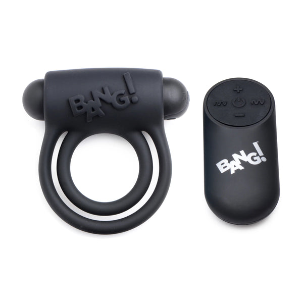 Remote Control 28X Vibrating Cock Ring and Bullet - Black