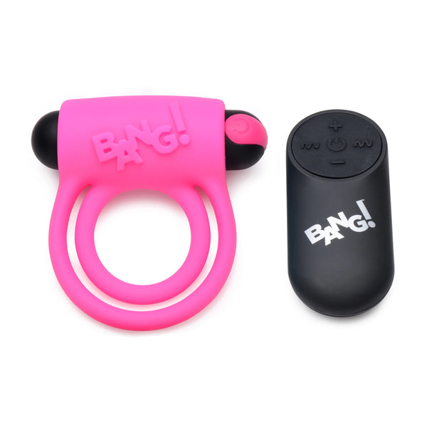 Remote Control 28X Vibrating Cock Ring and Bullet - Pink