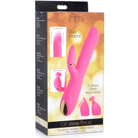 10X Versa-Thrust Vibrating and Thrusting Silicone Rabbit with 3 Attachments