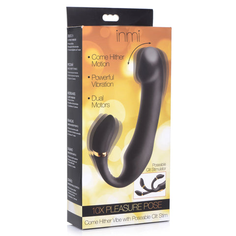 10X Pleasure Pose Come Hither Rechargeable Silicone Vibrator with Posable Clit Stimulator