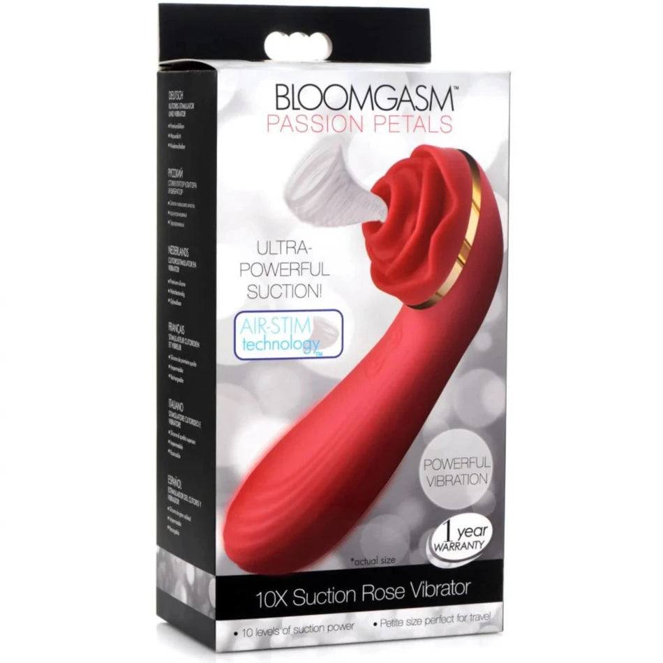 Passion Petals 10X Rechargeable Silicone Suction Rose Vibrator - Red