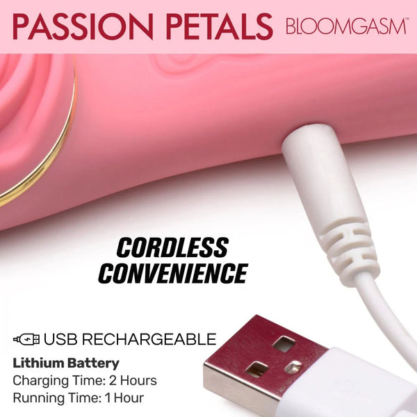 Passion Petals 10X Rechargeable Silicone Suction Rose Vibrator - Pink