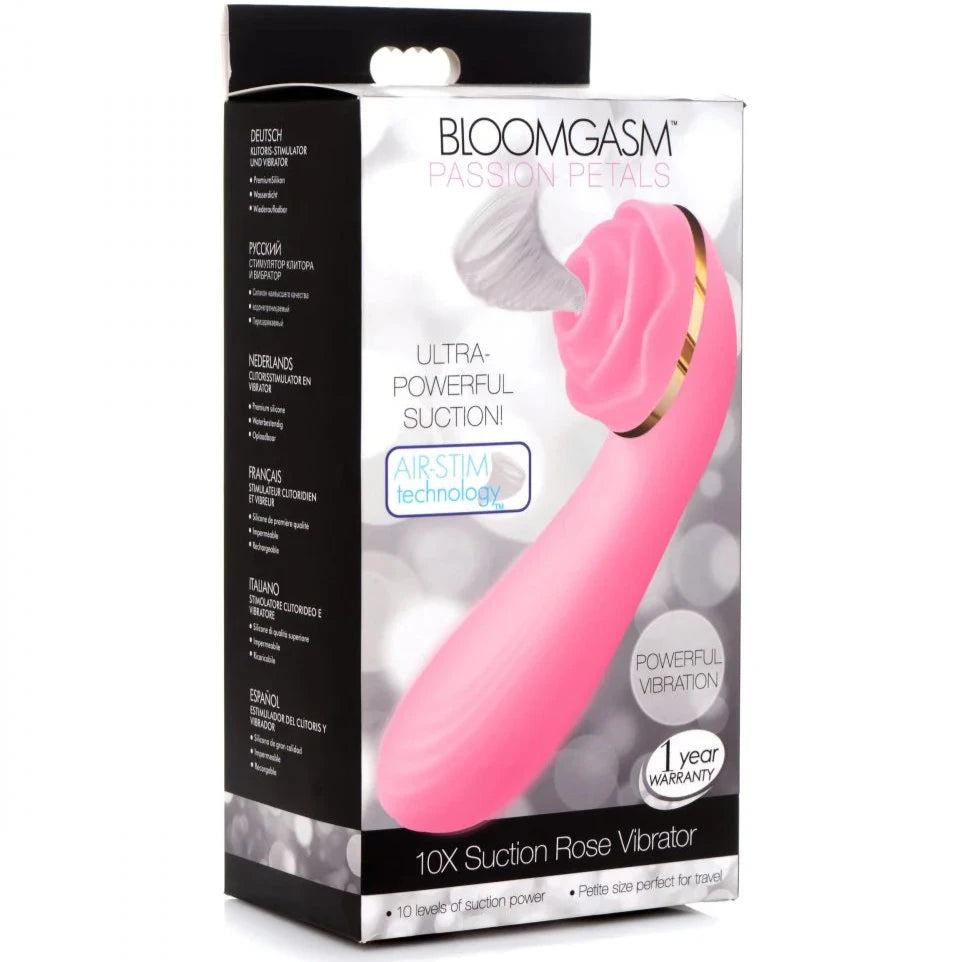 Passion Petals 10X Rechargeable Silicone Suction Rose Vibrator - Pink