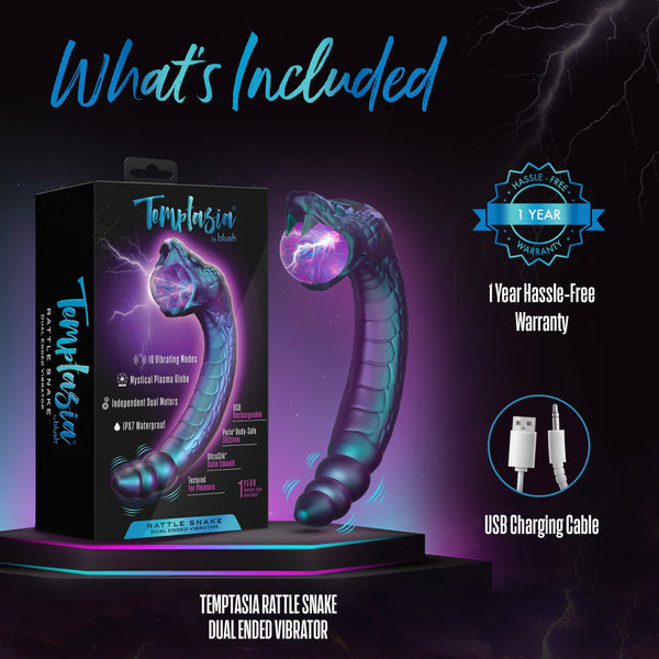 Temptasia Rattle Snake Rechargeable Dual Ended Vibrator with Mystical Plasma Globe