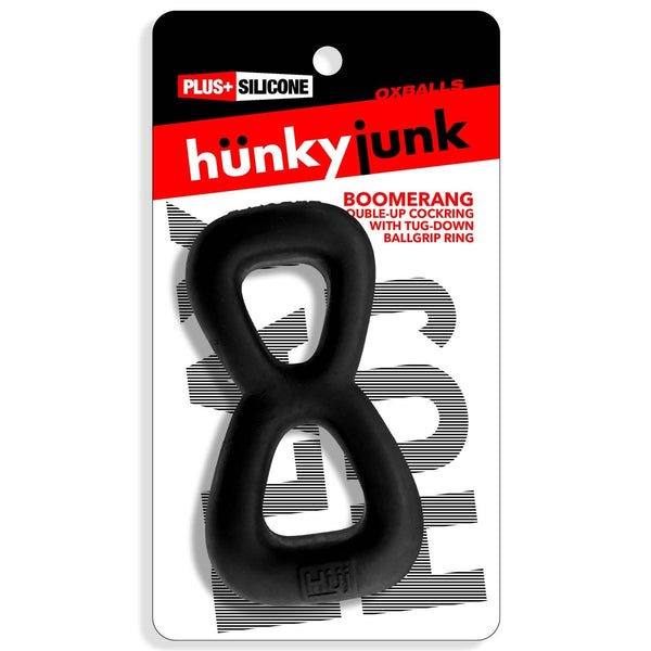 BOOMERANG Double-Ring Cockring & Nut-Tugger - Black Fog