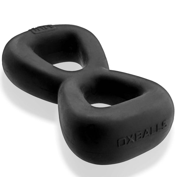 BOOMERANG Double-Ring Cockring & Nut-Tugger - Black Fog