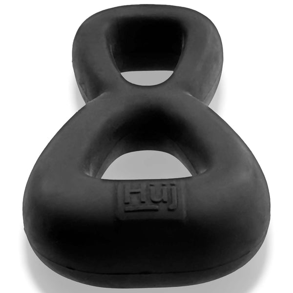 BOOMERANG Double-Ring Cockring & Nut-Tugger - Black Fog