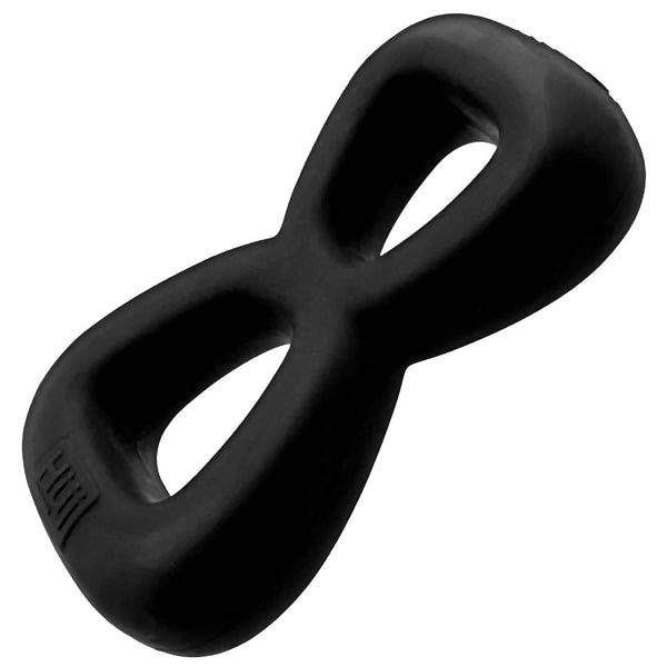 BOOMERANG Double-Ring Cockring & Nut-Tugger - Black Fog